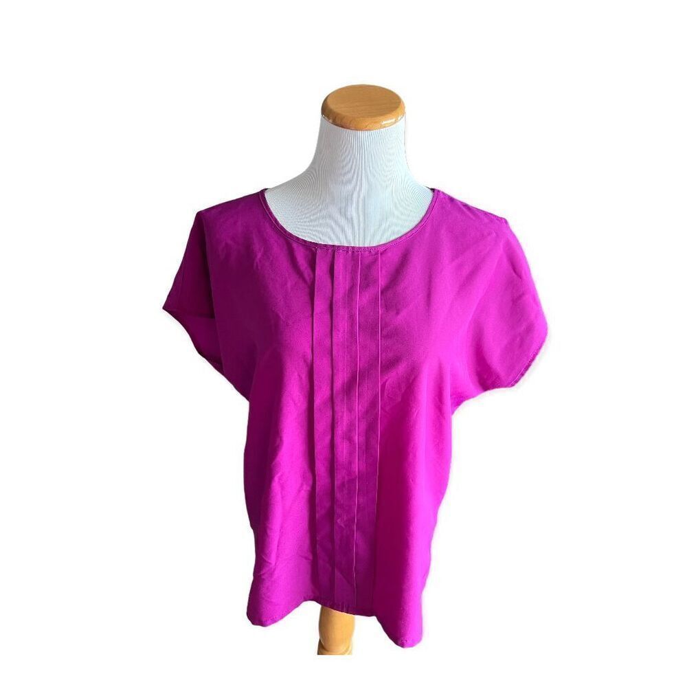 Womens Vintage R&J Pleat Front Bright Magenta Flowy Blouse Top - Sz L